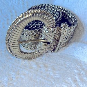 Gold Metallic Pleather Woven Belt. S/M